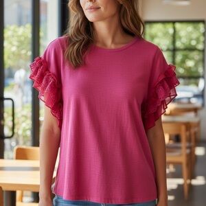 Vince Camuto Fuchsia Ruffle Sleeve Tee